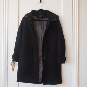 J Crew Black Wool Coat, Size 00
